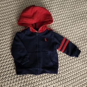 Ralph Lauren boys 6m Hoodie in navy and red GUC